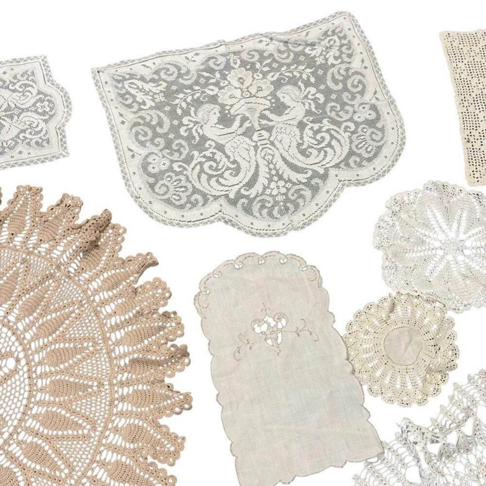 16 Mixed Vintage Doilies Table Cloths Crochet Lace Granny Farmhouse Cottagecore - Picture 3 of 9